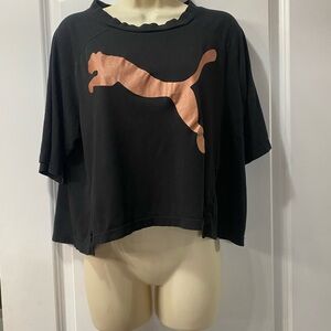 Puma Black Cropped T-Shirt with Copper Logo Size Large